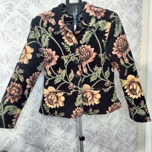 Anage Vintage Sequins / Beaded Tapestry Floral Black Jacket